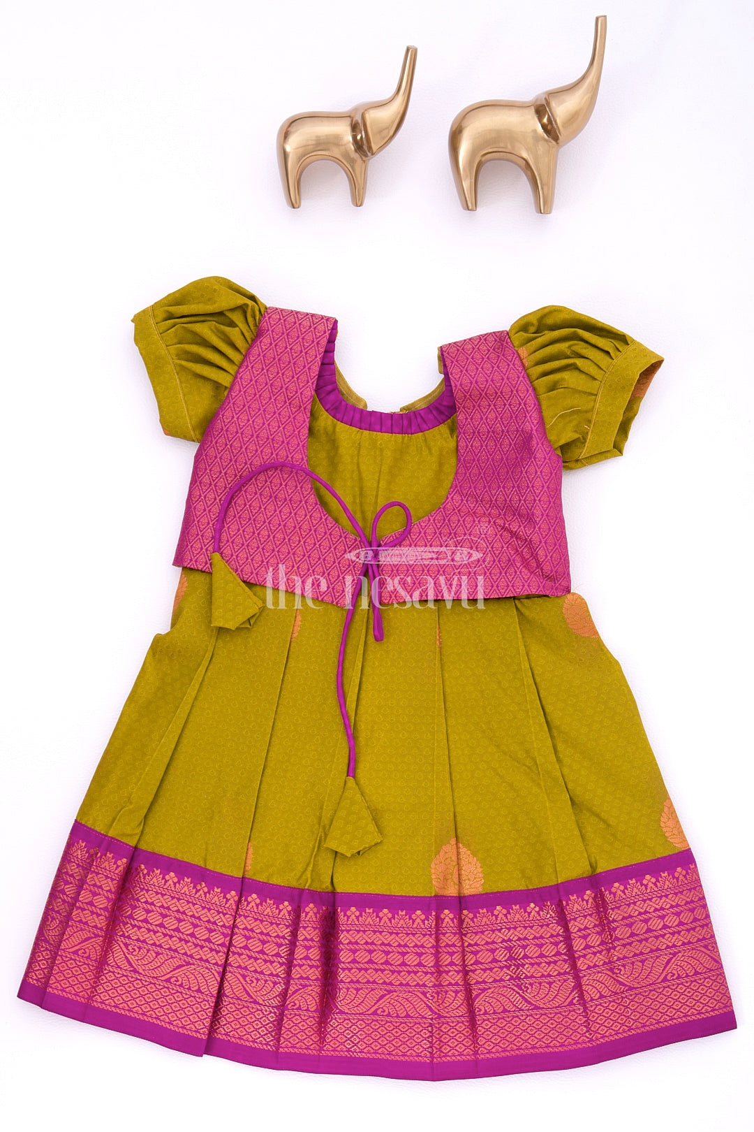 Miniature Majesty in Silk: Purple and Green Pattu Silk Frock for Girls