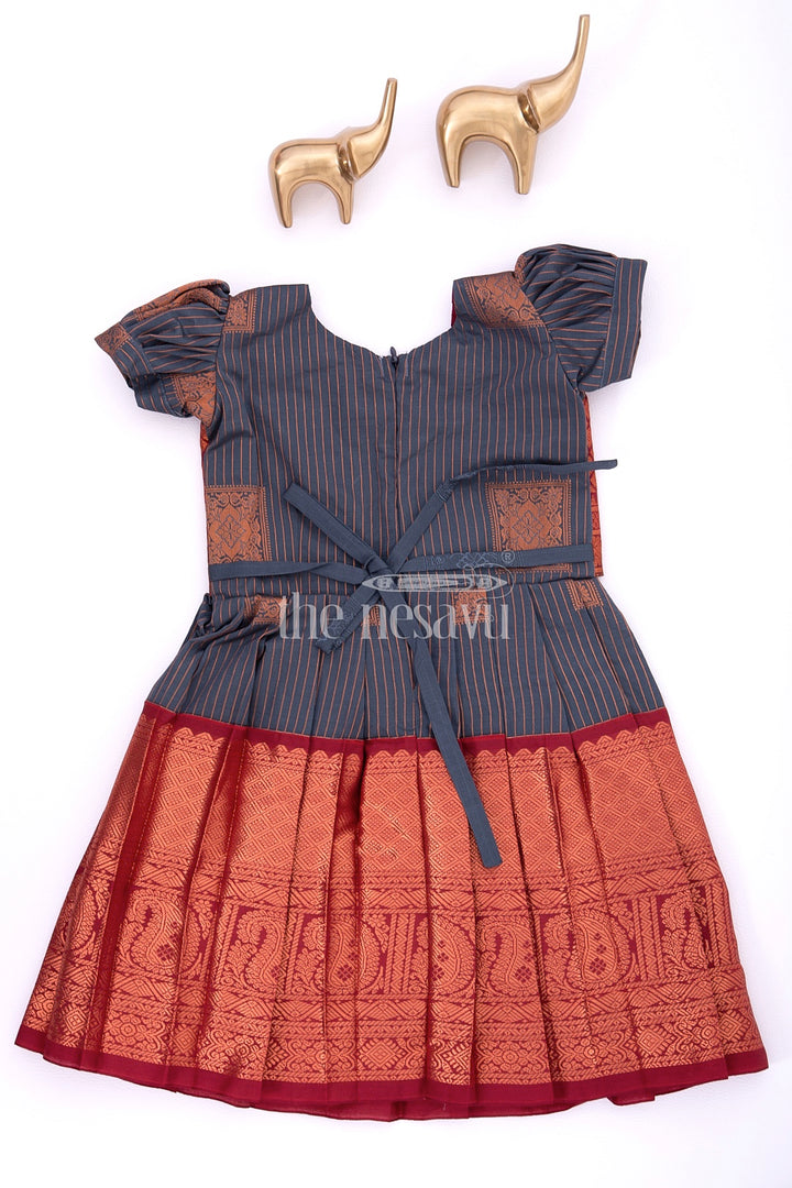 Graceful Beginnings in Pure Silk: Blue and Maroon Traditional Frock for Girls