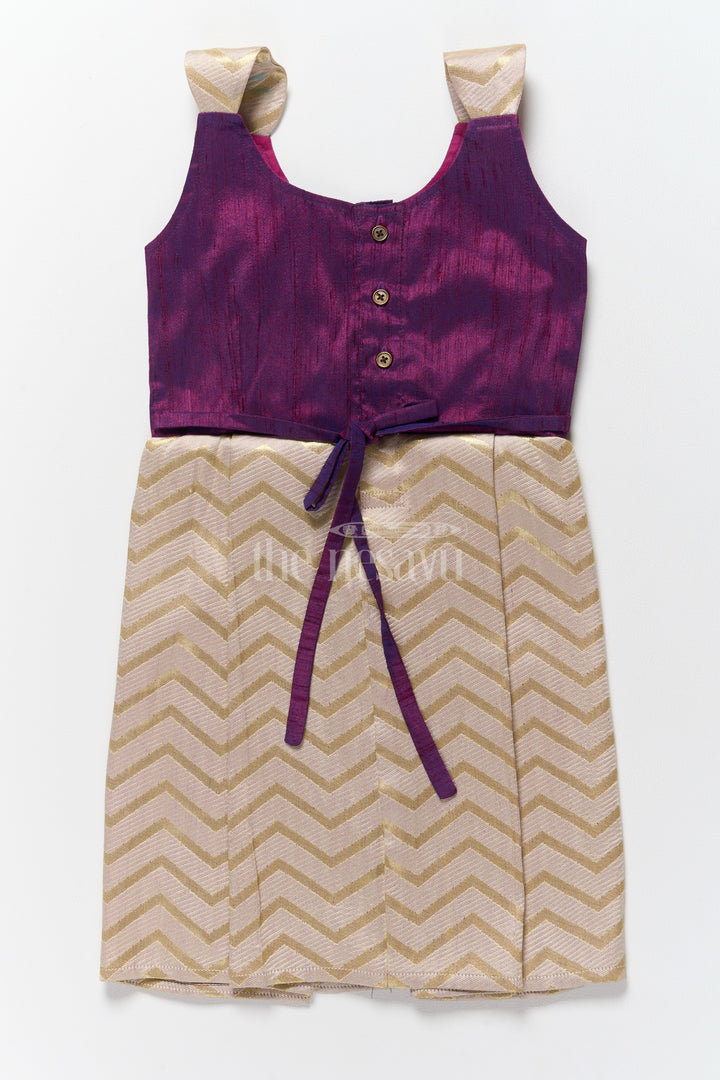 Regal Purple and Gold Jacquard Indian Frock for Girls with Intricate Border Details