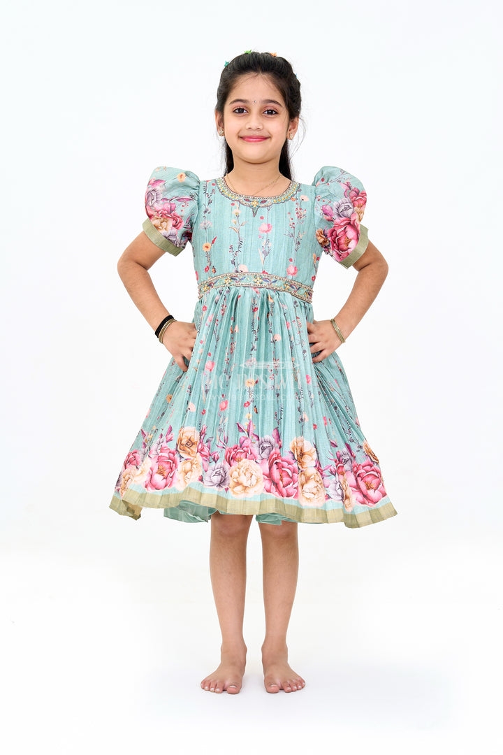 Exquisite Evening Party Frocks for Girls with Floral Prints and Embellished Neckline