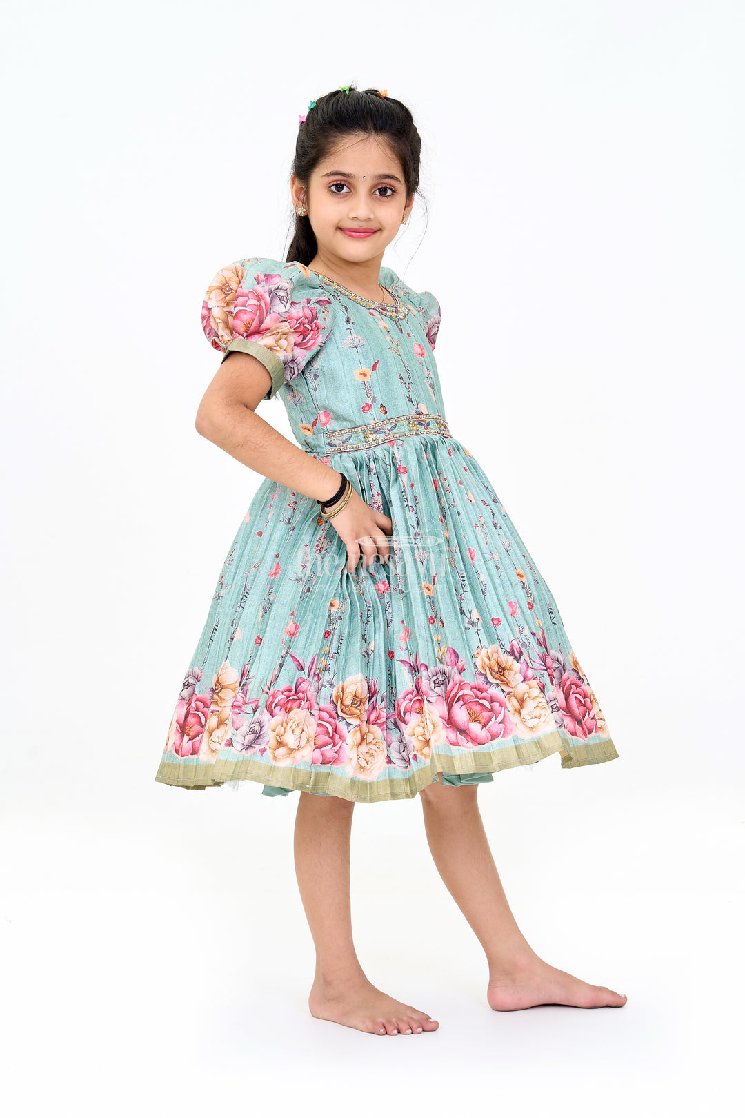 Exquisite Evening Party Frocks for Girls with Floral Prints and Embellished Neckline