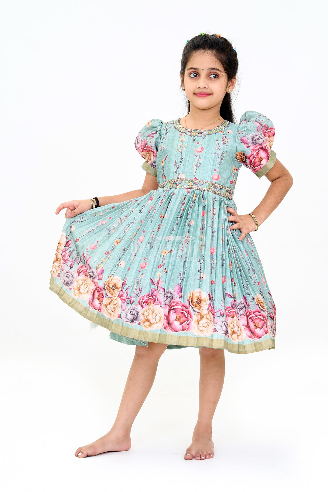 Exquisite Evening Party Frocks for Girls with Floral Prints and Embellished Neckline