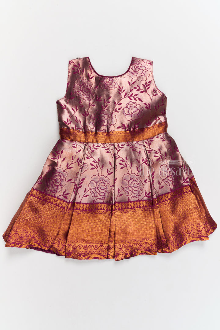 Girls Silk Party Frock with Floral Motif and Contrast Shrug for a Regal Look