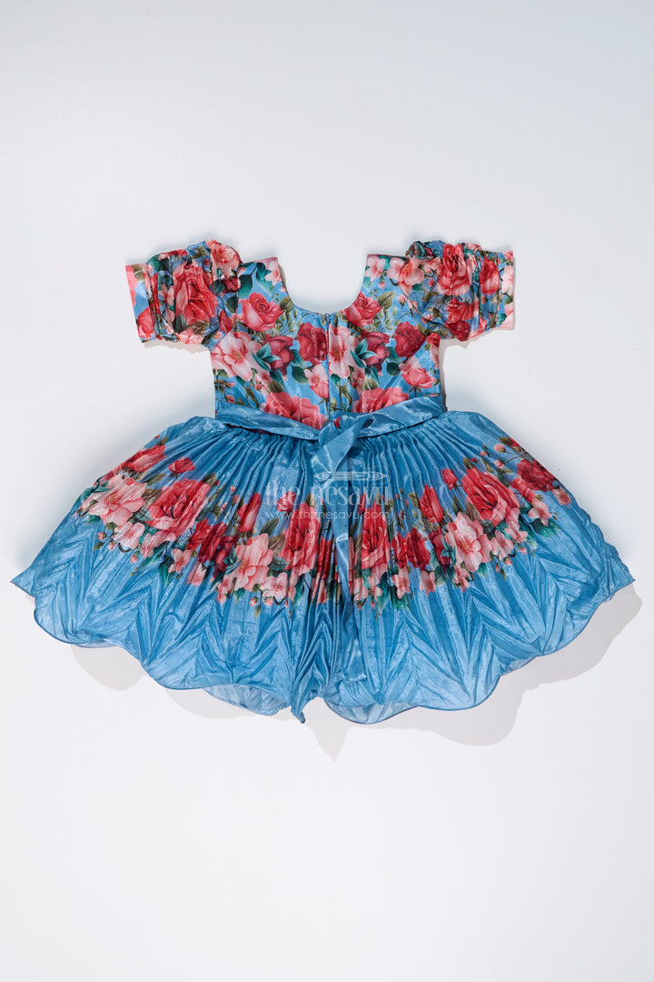 Girls Flowery Frock with Digital Floral Print and Embellished Bodice for a Stylish Party Look