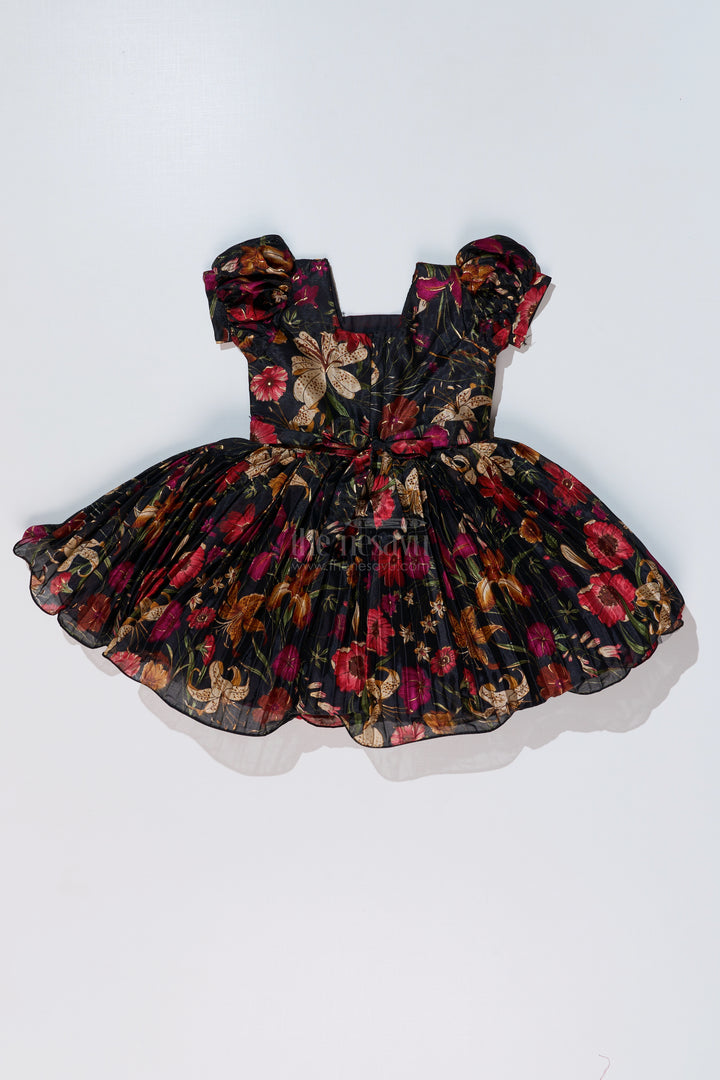 Girls Silk Kapde Ki Frock with Floral Chinon Digital Print and Embellished Neckline for Festive Wear