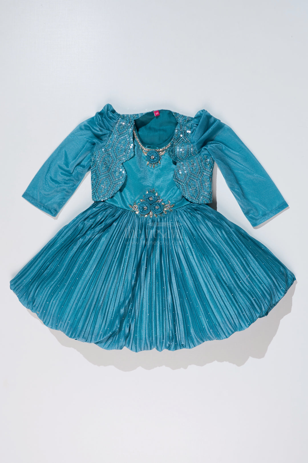 Girls Full Frock Dress for Reception with Sequin Jacket and Pleated Flared Skirt for a Grand Look