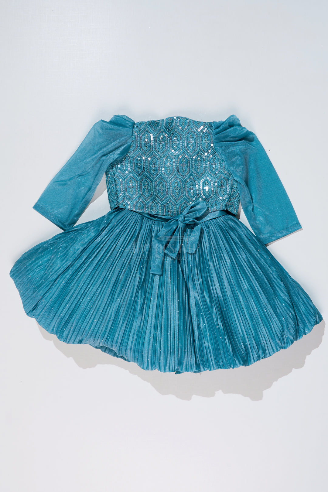 Girls Full Frock Dress for Reception with Sequin Jacket and Pleated Flared Skirt for a Grand Look