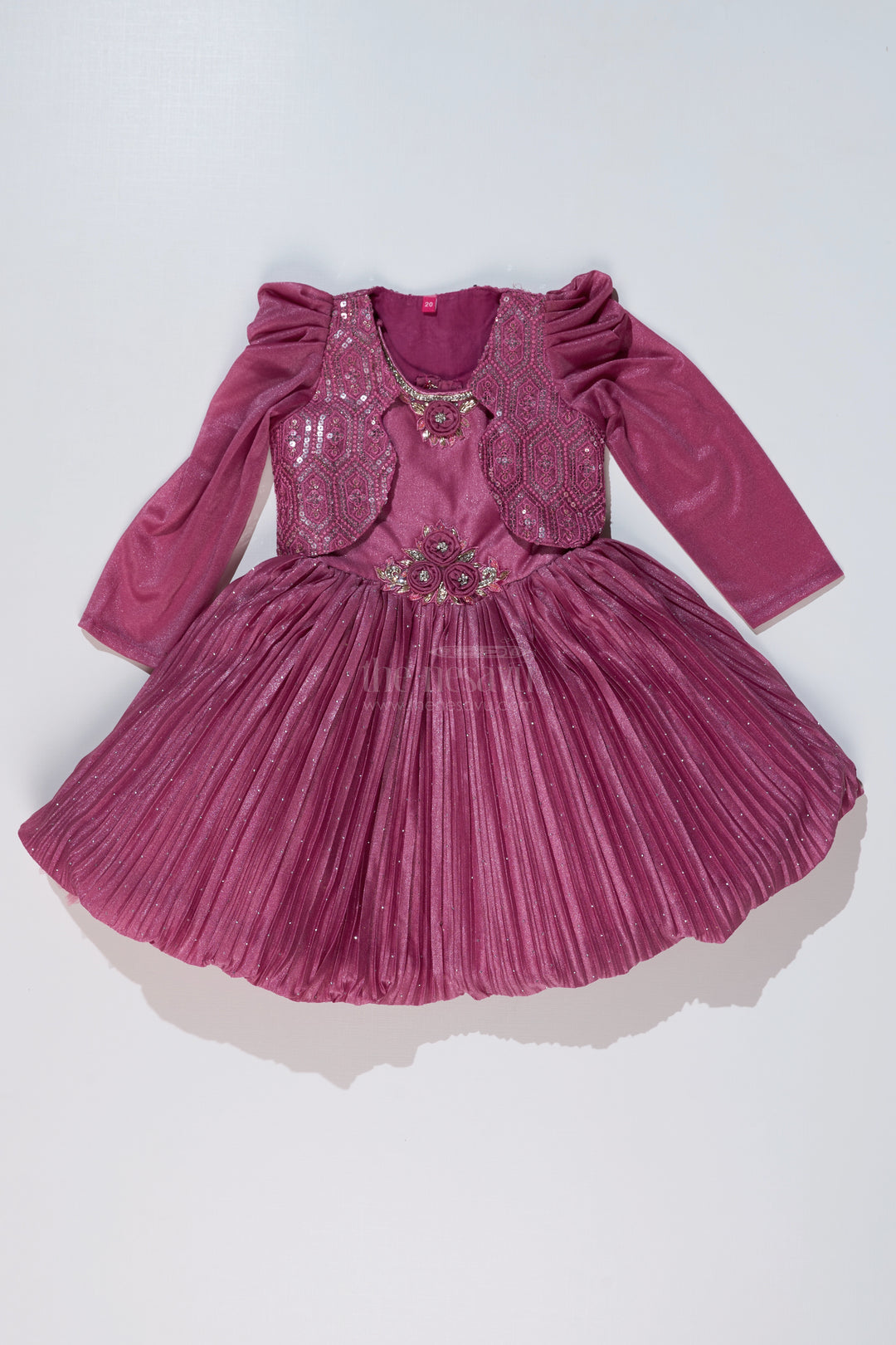 Girls Full Frock for Reception with Rich Embellishments and Flowy Pleated Skirt for a Princess Look