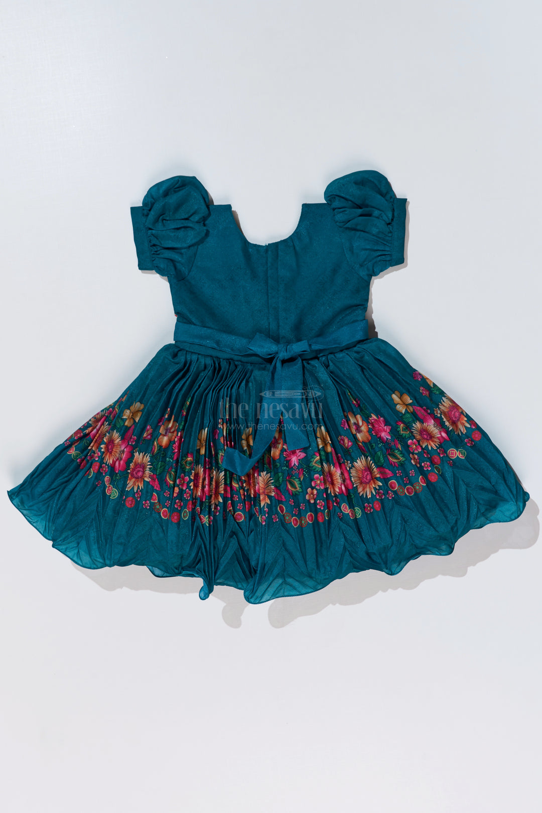 Girls Aesthetic Traditional Dress with Floral Embroidery and Elegant Puff Sleeves for Festive Wear