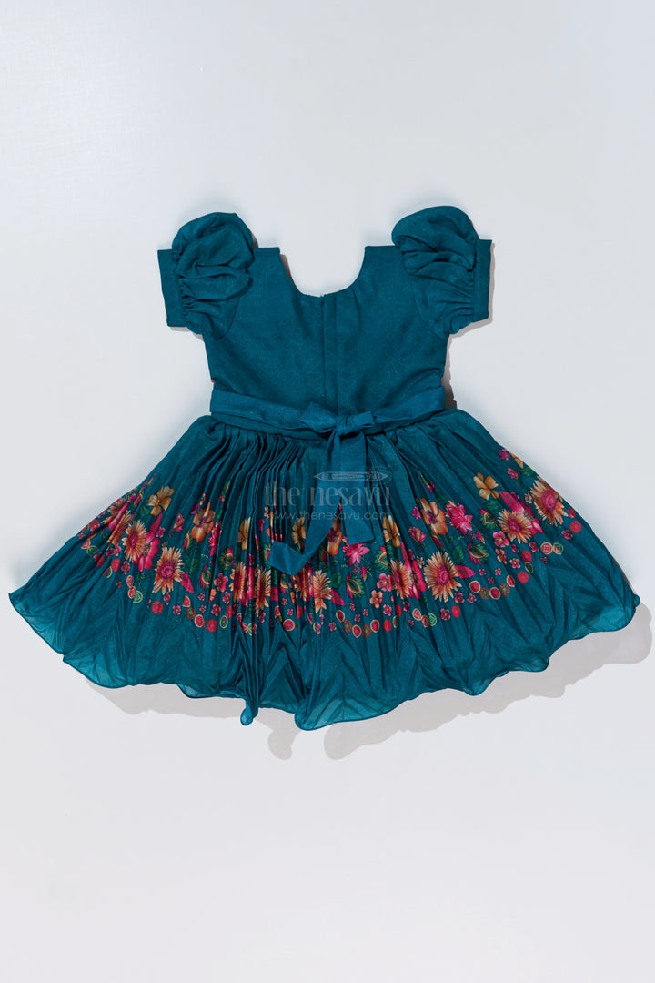 Girls Aesthetic Traditional Dress with Floral Embroidery and Elegant Puff Sleeves for Festive Wear