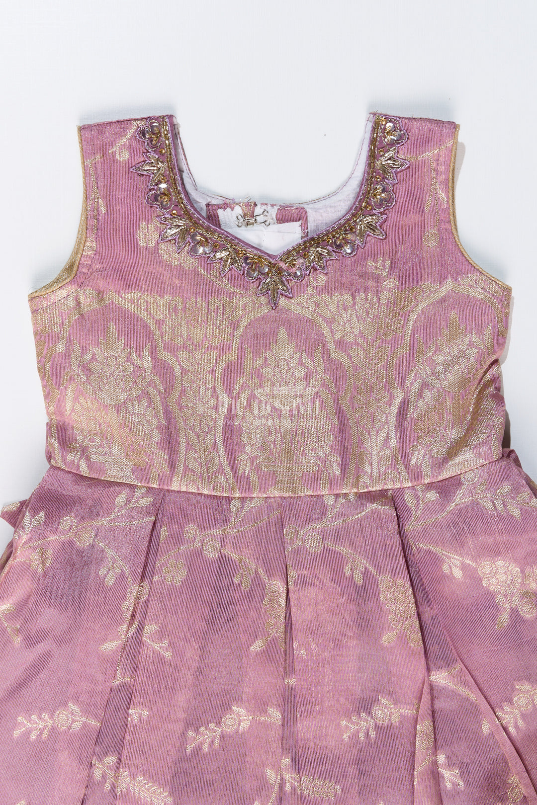 Elegant Girls Purple Silk Frock in Gold Tissue Banarasi Jacquard with Traditional Design