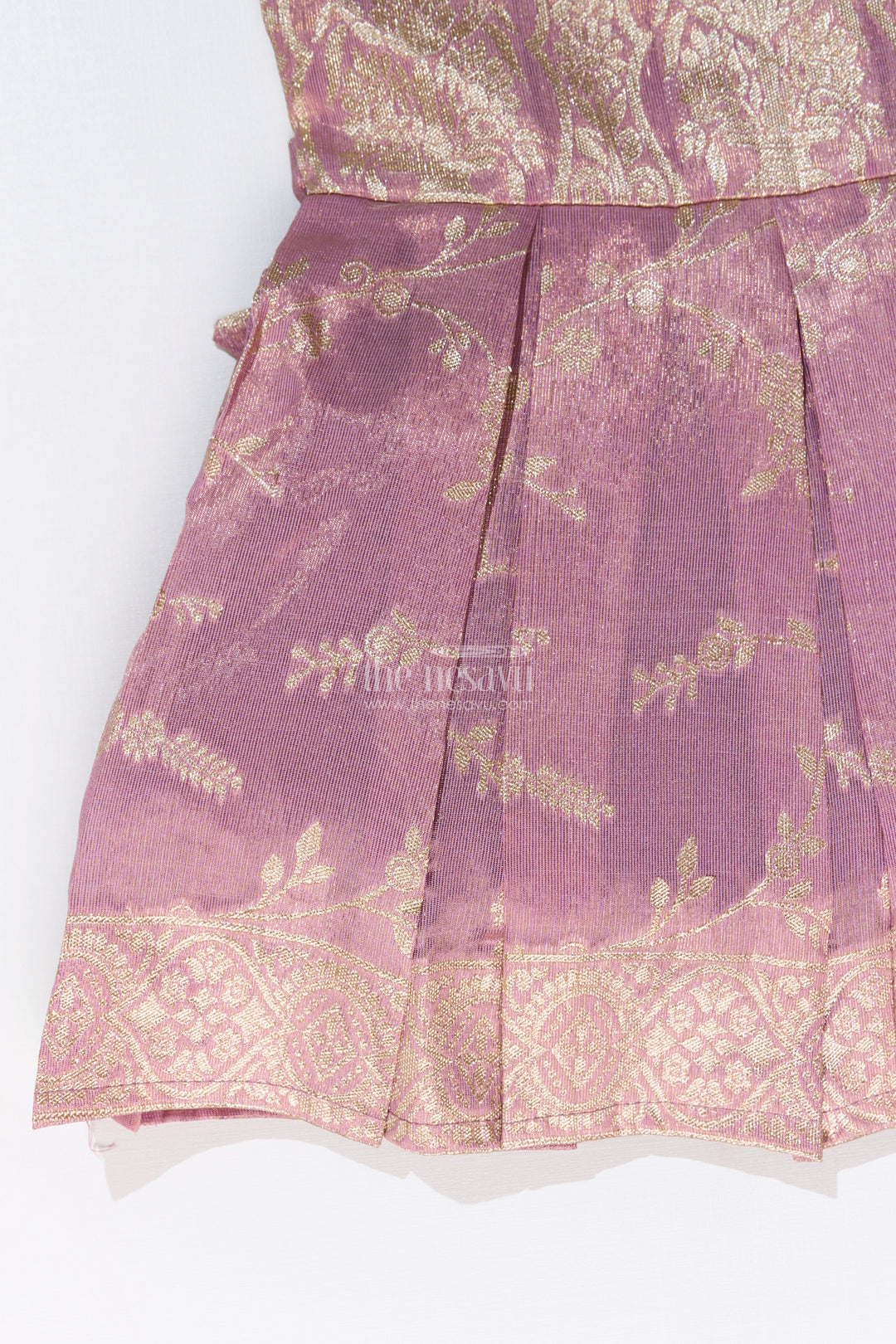 Elegant Girls Purple Silk Frock in Gold Tissue Banarasi Jacquard with Traditional Design