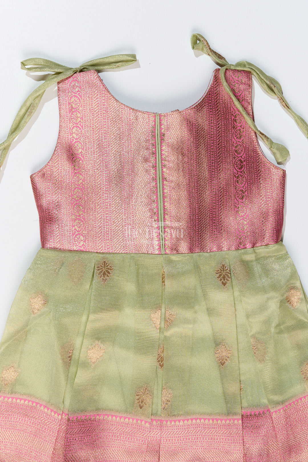 Charming Girls Simple Silk Frock in Gold Tissue Banarasi Jacquard with Dual-Tone Design