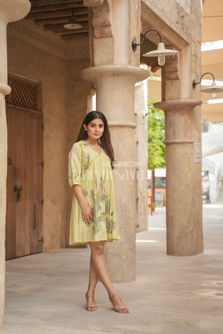 Graceful Women’s Chiffon Flared Kurtha with Subtle Floral Embroidery