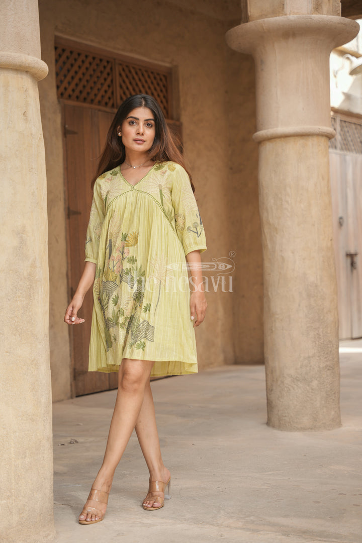 Graceful Women’s Chiffon Flared Kurtha with Subtle Floral Embroidery