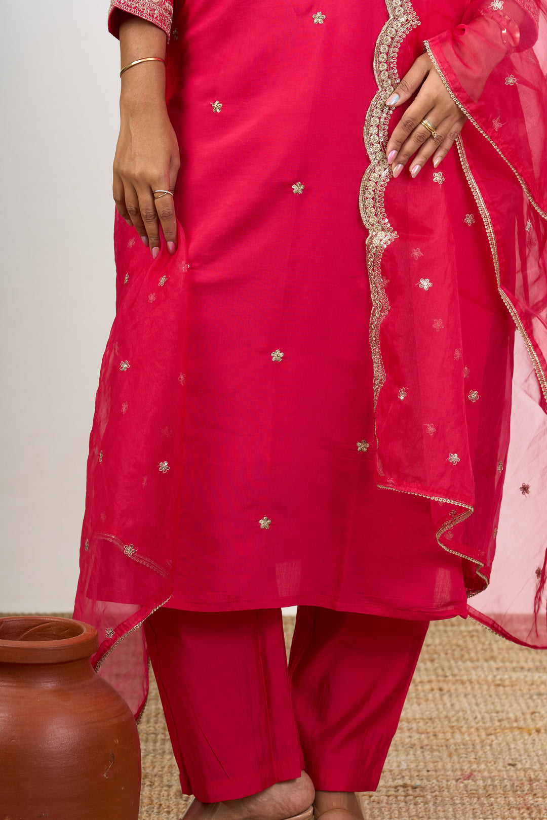 Best Red Lohri Function Suit Set with Gold Zari Embroidery and Dupatta