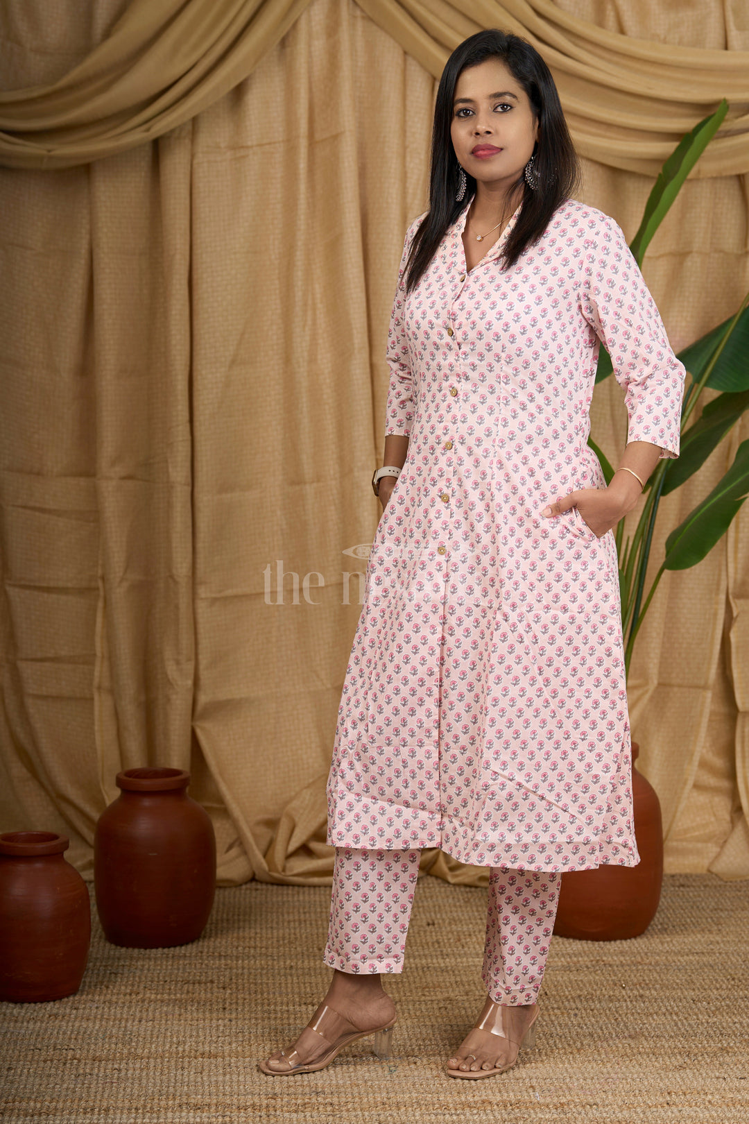 Purple Cotton Flared Kurta Co-Ord Set for Women with Floral Print