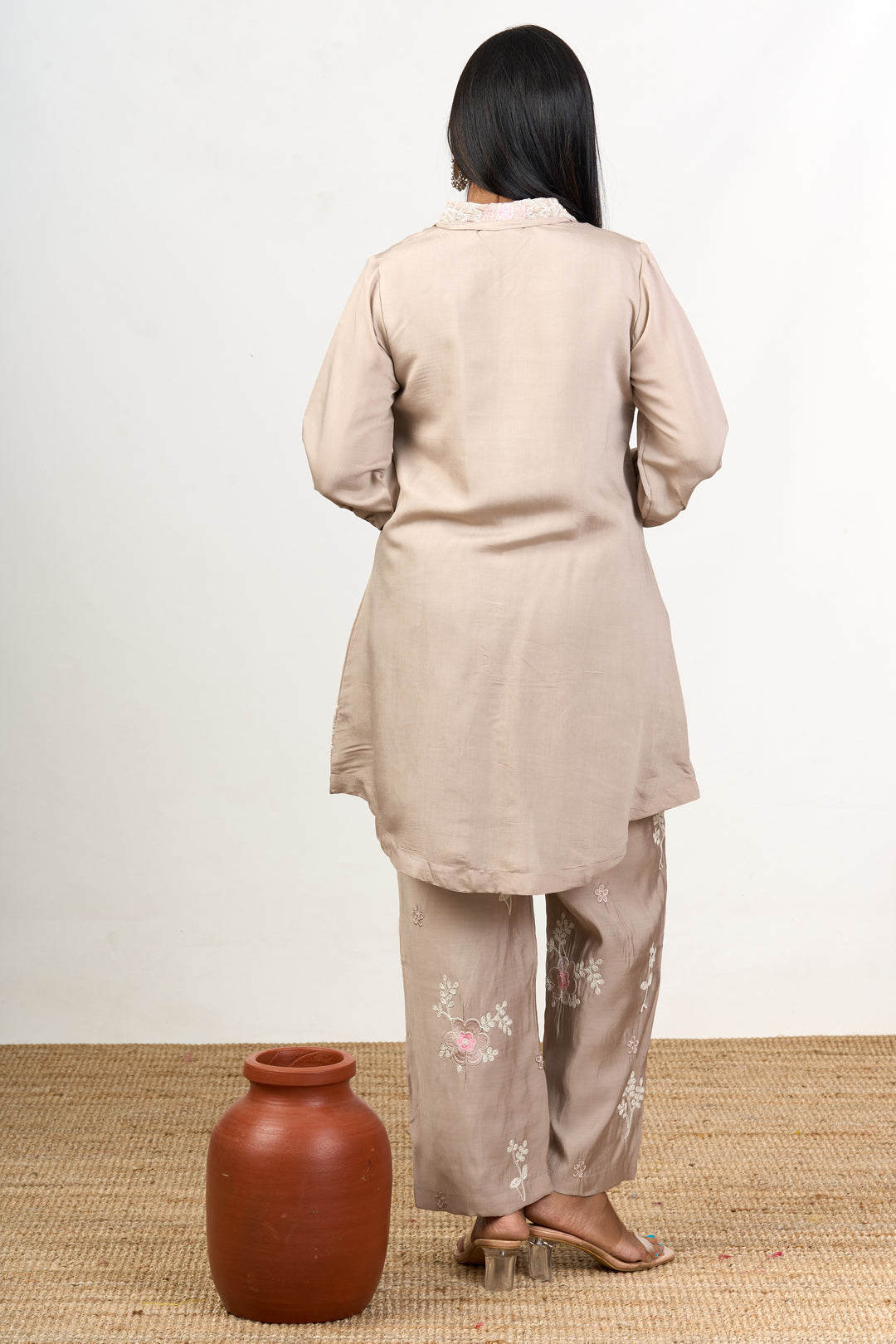 Elegant Linen Co Ord Trouser Set for Women with Subtle Embroidery Detailing