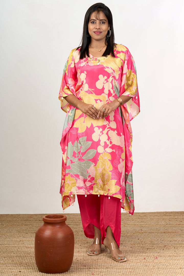 Womens Chiffon Kurta Co Ord Set with Floral Prints and Flowy Design