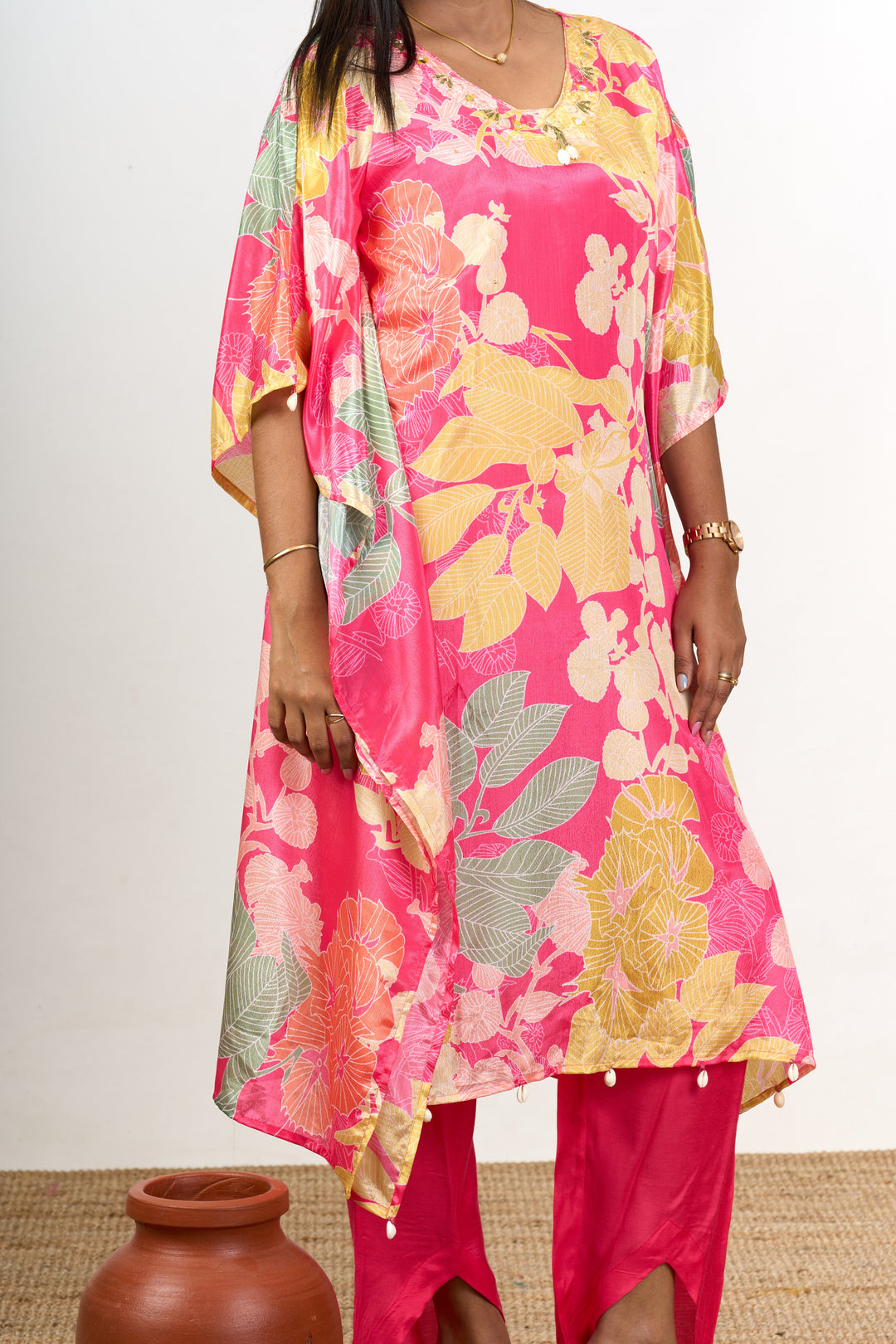 Womens Chiffon Kurta Co Ord Set with Floral Prints and Flowy Design