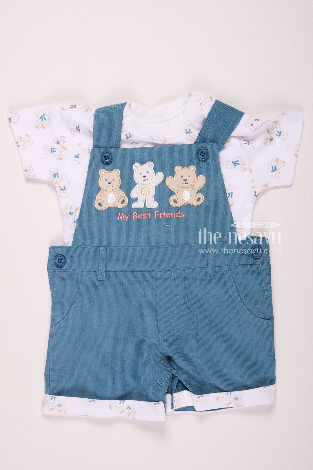 The Nesavu Baby Rompers/Onesies Adorable Bear-Themed Baby Boy Romper Set Nesavu 10 (NB) / Turquoise BCS037A-10 Adorable Bear-Themed Baby Boy Romper Set - Stylish & Comfortable