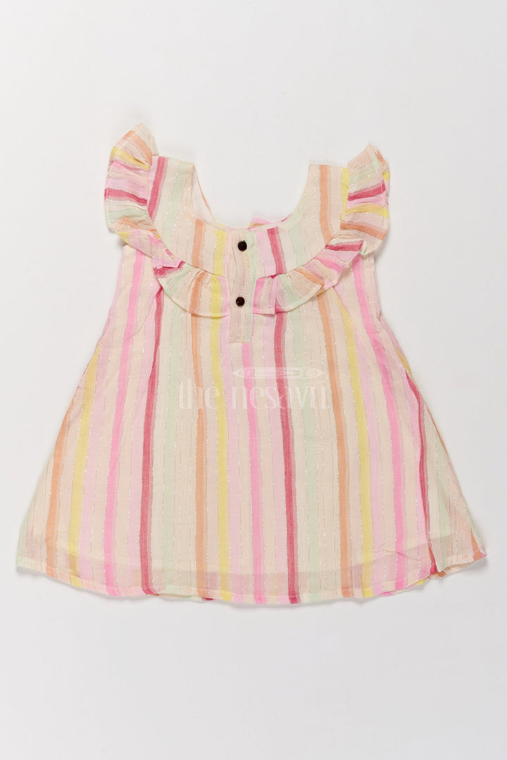 The Nesavu Girls Cotton Frock Adorable Handmade Cotton Frock with Pastel Stripes and Bow Accent Nesavu Handmade Girls Cotton Frock Pastel Stripes Bow  Nesavu