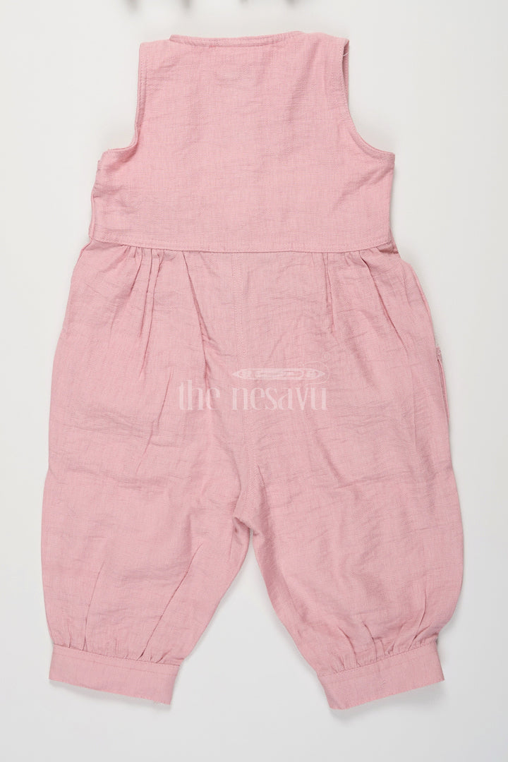 The Nesavu Girls Jumpsuit Adorable Pink Girls Jumpsuit with Oversized Bow Pockets and Button-Down Front Nesavu Nesavu Pink Girls Jumpsuit Button-Down Front Oversized Bow Pockets Playful Outings