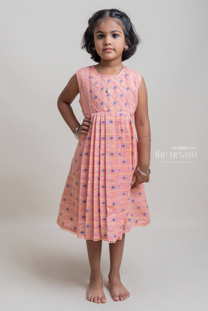 Girls Cotton Pink Fruits Printed Casual Dresses