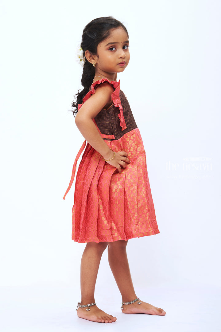 The Nesavu Silk Frock Adorable Pleated Semi-Silk with Ruffled Yoke Frock For Girls Nesavu Shop Latest Silk Frocks Online | Comfortable Silk Frocks For Girls | The Nesavu