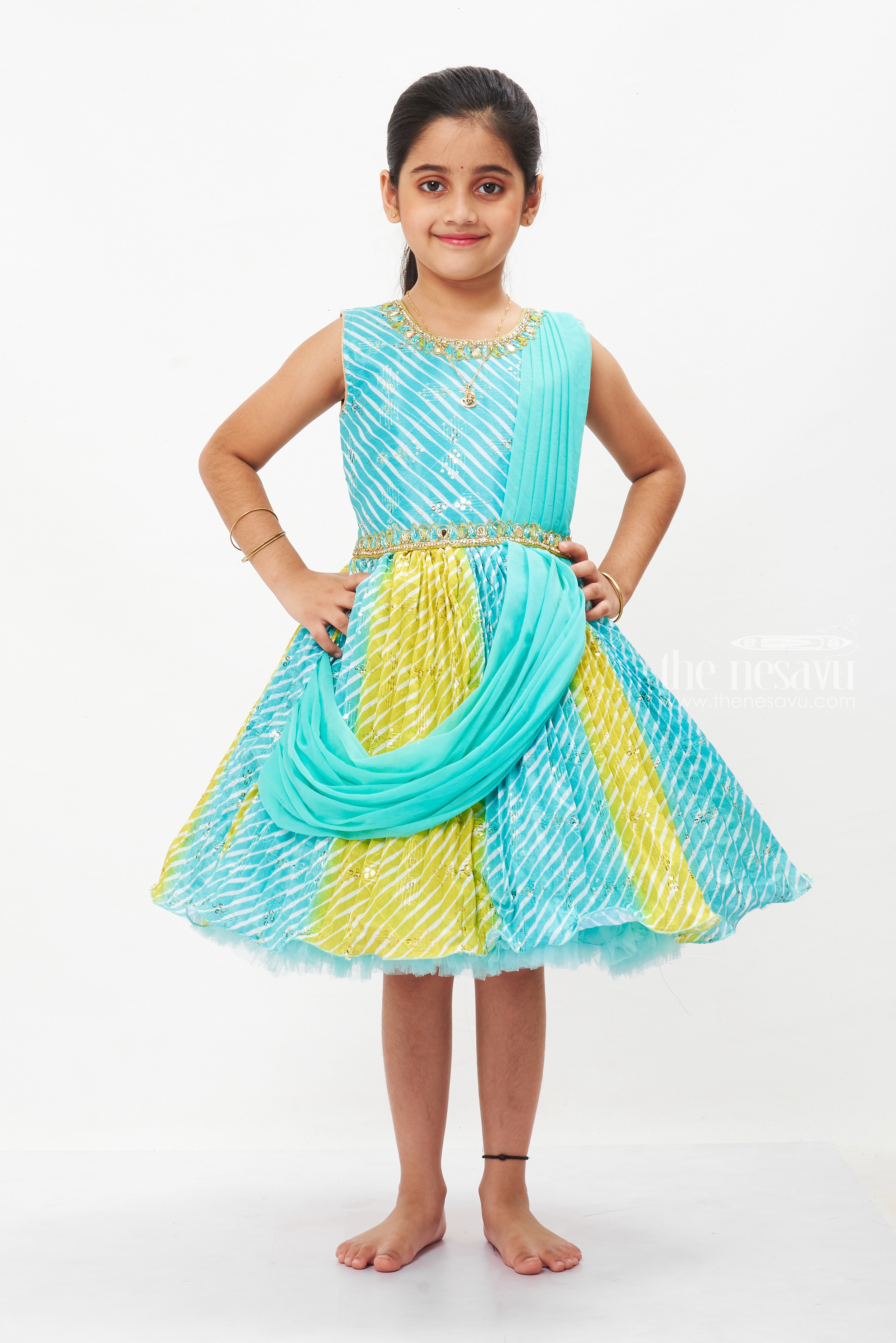 Girls Aqua Silk Frock Festive Dress for Kids The Nesavu The Nesavu