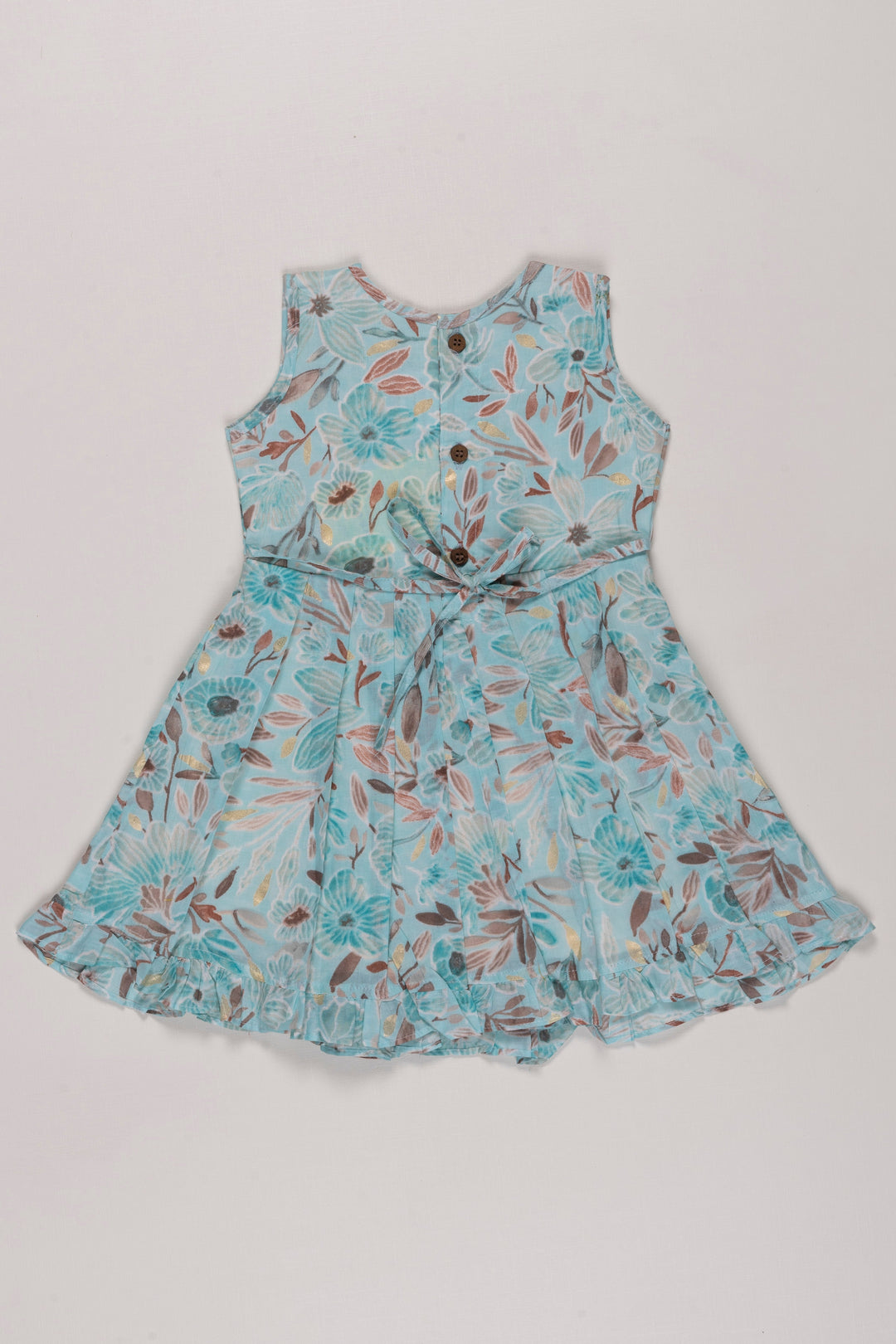 The Nesavu Girls Cotton Frock Aqua Floral Kids Pure Cotton Frock with Lace Trim Nesavu Girls Summer Cotton Dress Essentials | Aqua Lace Trim Floral Frock | The Nesavu