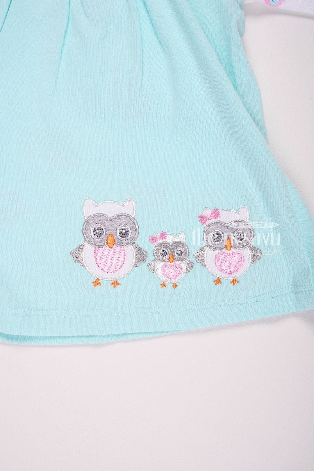 The Nesavu Baby Cotton Frocks Aqua Owl Print Baby Girl Dress Set Nesavu Aqua Owl Print Baby Girl Dress Set - Adorable & Cozy