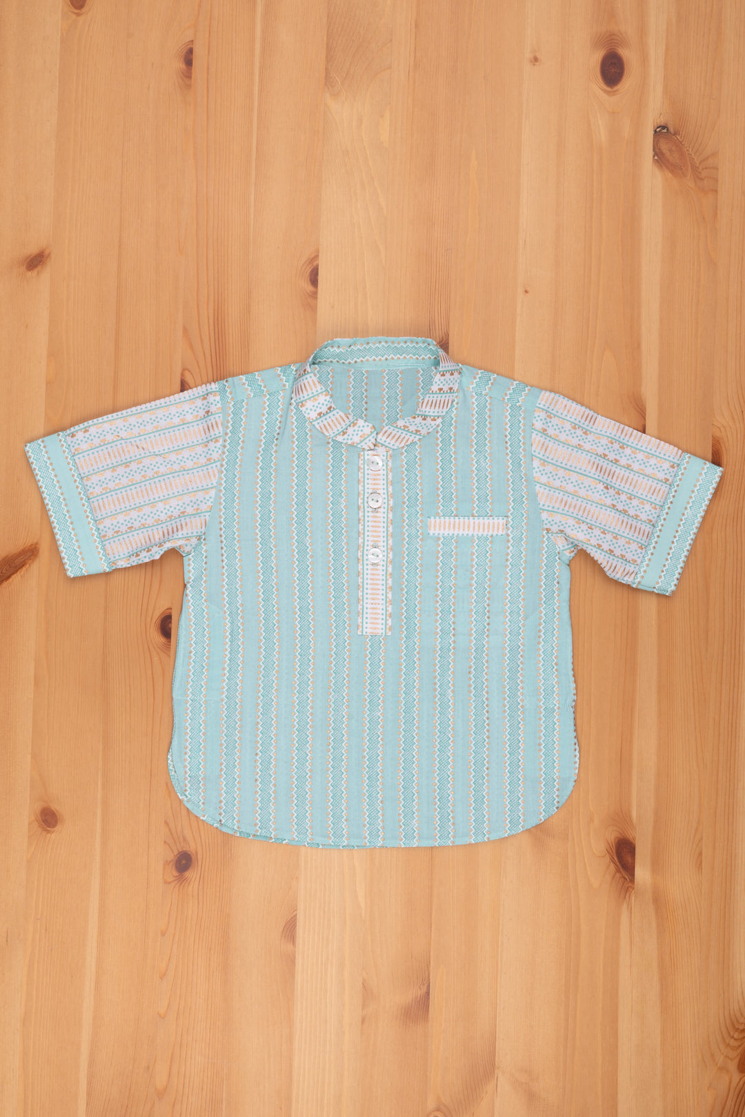 The Nesavu Boys Linen Shirt Azure Artistry: Boys Blue Shirt with Intricate Ikat Patterns, Mandarin Collar Nesavu Ikat Printed Boys Shirt | Premium Linen Shirt Online | The Nesavu