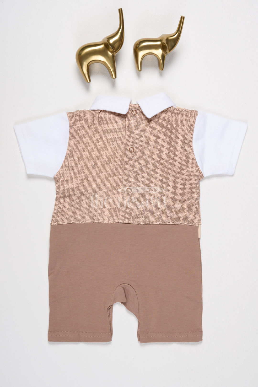 The Nesavu Baby Rompers/Onesies Baby Beige Romper with Built-In Vest and Cute Bear Motif for Comfortable Outings Nesavu Nesavu Baby Beige Baby Romper Bear Motif Vest Design Comfortable Family Gatherings