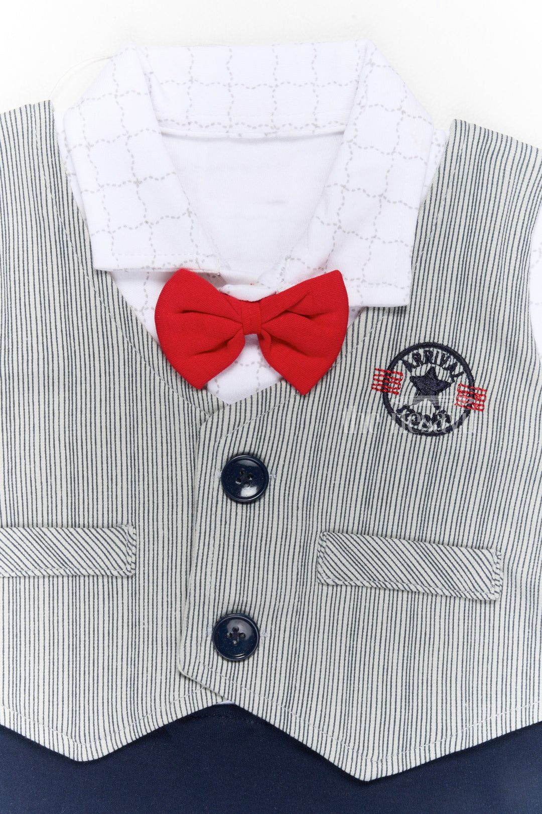 The Nesavu Boys Casual Set Baby Boys Casual Party Outfit with White Shirt, Grey Vest, and Red Bow Tie Nesavu Nesavu Baby Boys Casual Party Outfit White Shirt Grey Vest Red Bow Tie Black Shorts