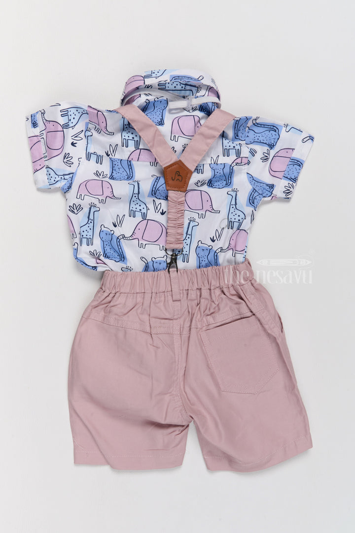 The Nesavu Boys Casual Set Baby Boys Cotton Short Dungarees Set with Printed Shirt and Bow Tie for Casual Wear Nesavu Nesavu Baby Boys Cotton Short Dungarees Printed Shirt Bow Tie Casual Outfit