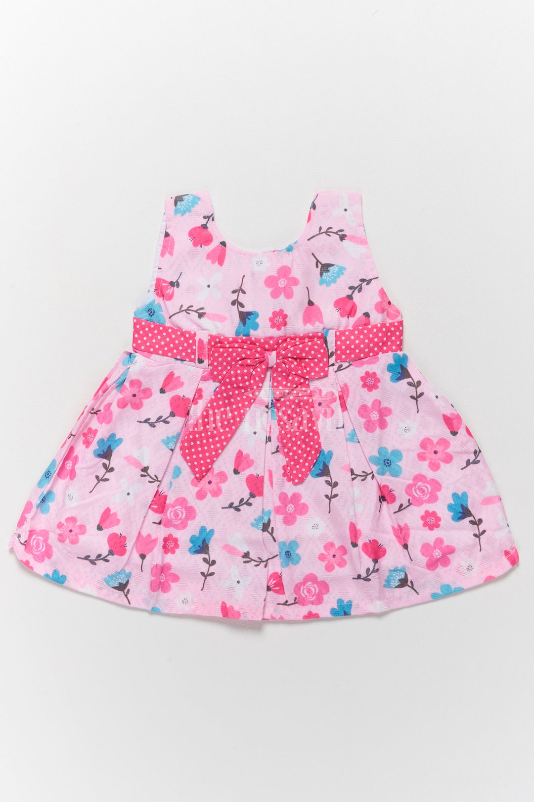 The Nesavu Baby Cotton Frocks Baby Cotton Christmas Frock with Pink Floral Design and Polka Dot Bow Nesavu 14 (6M) / Pink BFJ696B-14 Nesavu Baby Cotton Christmas Frock Pink Floral Design Polka Dot Bow