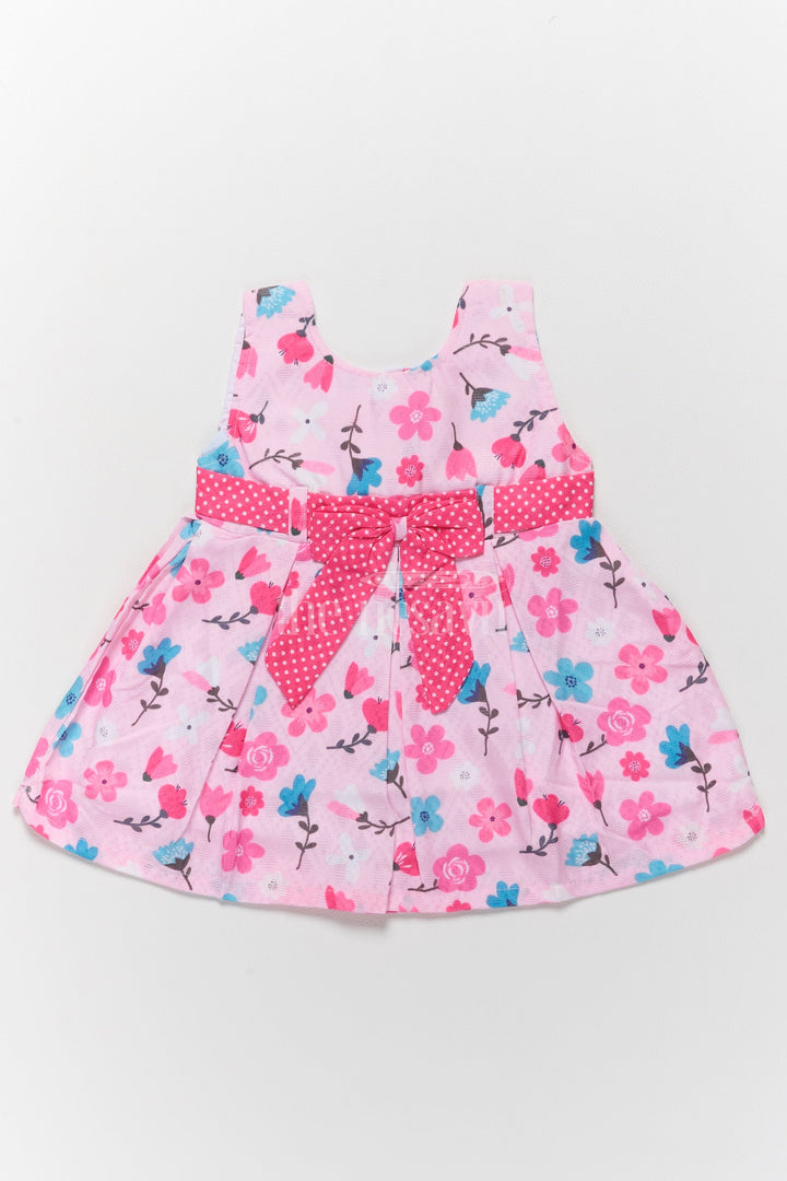 The Nesavu Baby Cotton Frocks Baby Cotton Christmas Frock with Pink Floral Design and Polka Dot Bow Nesavu 14 (6M) / Pink BFJ696B-14 Nesavu Baby Cotton Christmas Frock Pink Floral Design Polka Dot Bow