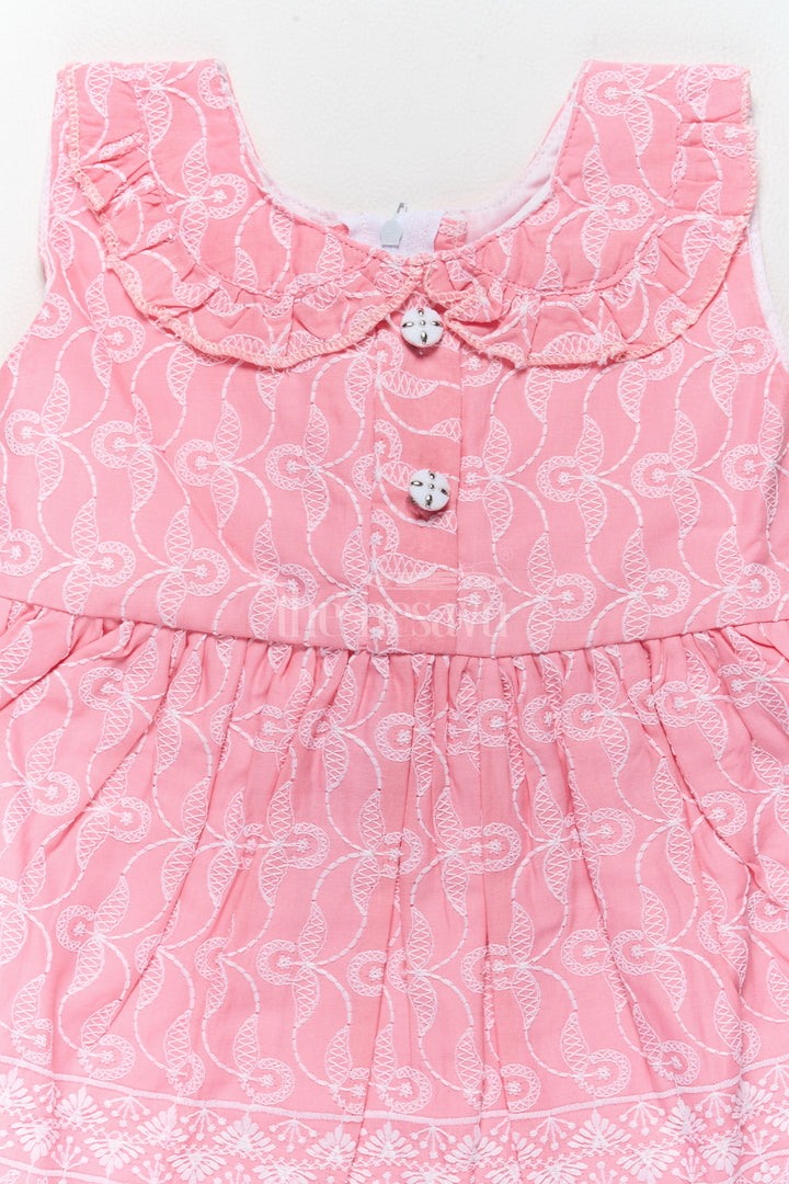 The Nesavu Baby Cotton Frocks Baby Cotton Dress with Pink Embroidered Patterns and Ruffled Collar Nesavu Nesavu Baby Cotton Dress Pink Embroidered Patterns Ruffled Collar