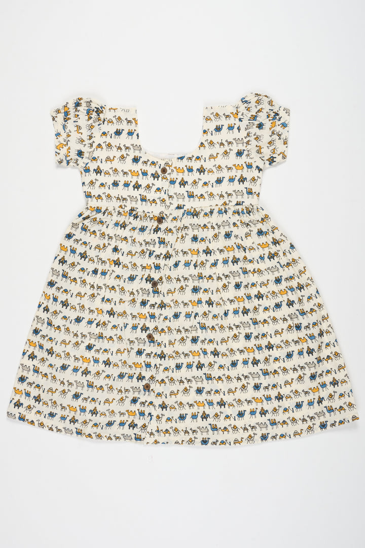 The Nesavu Baby Cotton Frocks Baby Cotton Frock with Camel Print for Casual Wear Soft and Breathable Nesavu Nesavu Baby Camel Print Cotton Block Frock Comfortable Casual Baby Dress