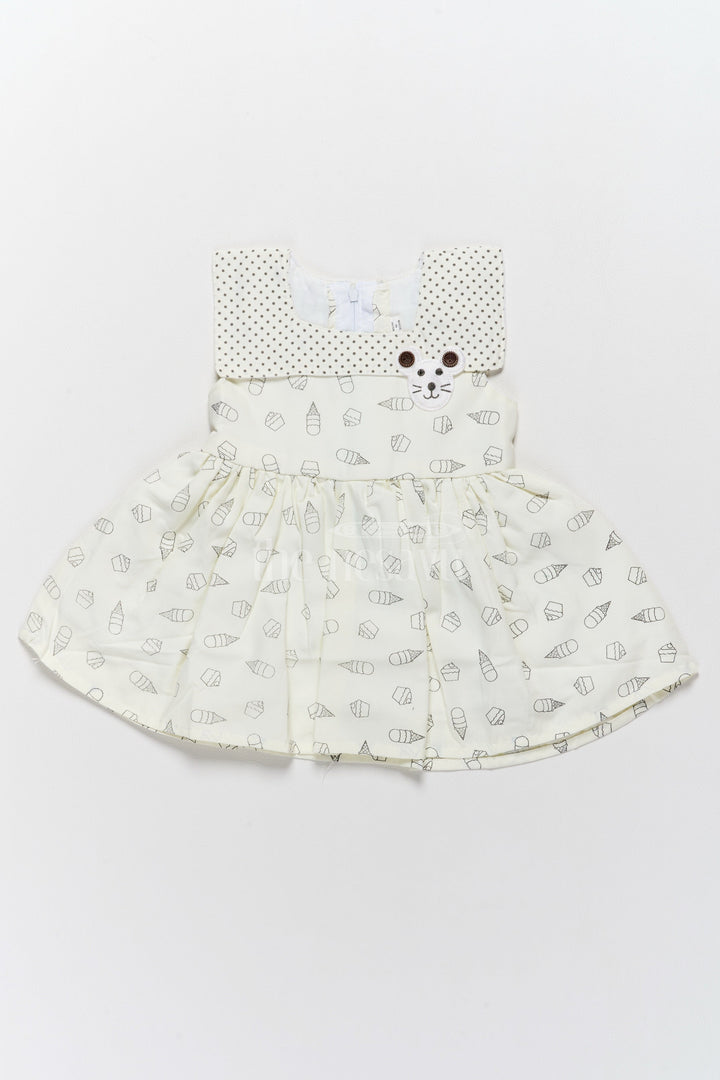 The Nesavu Baby Cotton Frocks Baby Cotton Frock with Cute Ice Cream Print and Polka Dot Yoke Nesavu 14 (6M) / White BFJ693A-14 Nesavu Baby Cotton Frock Ice Cream Print Polka Dot Yoke