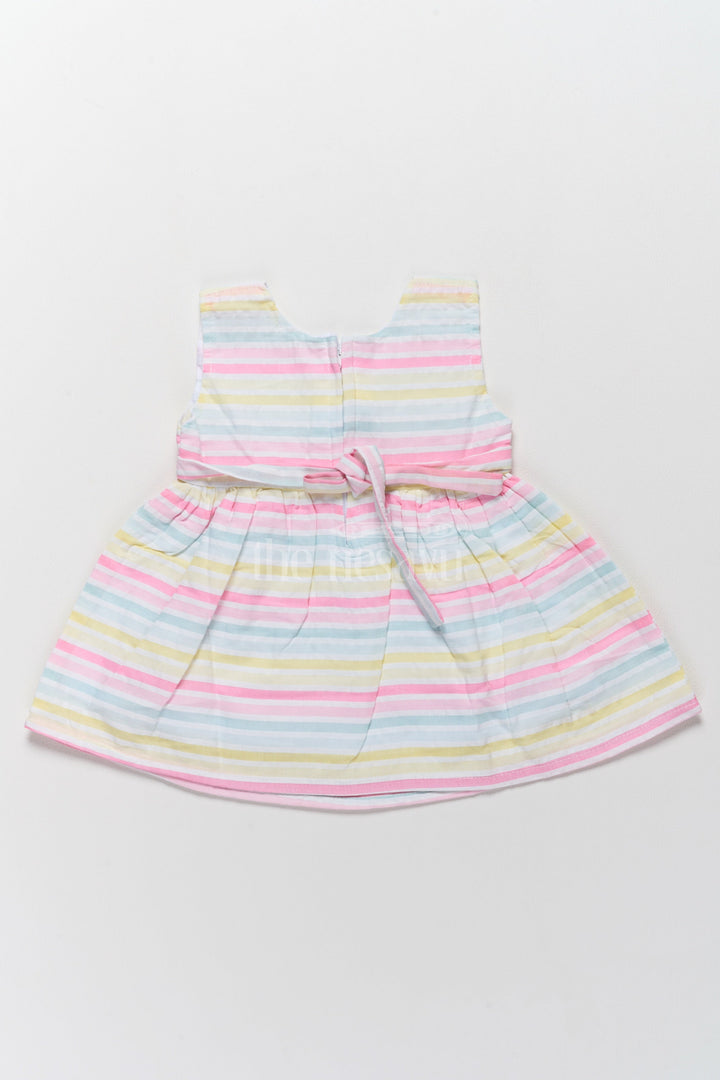 The Nesavu Baby Cotton Frocks Baby Cotton Half Frock with Multicolor Stripes and Pink Bow Accent Nesavu Nesavu Baby Cotton Half Frock Multicolor Stripes Pink Bow Accent