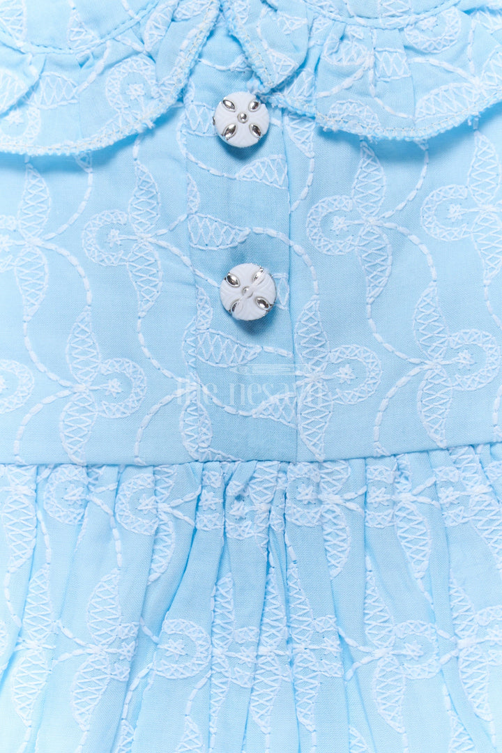 The Nesavu Baby Cotton Frocks Baby Cotton Newborn Dress with Light Blue Embroidered Detailing Nesavu Nesavu Baby Cotton Newborn Dress Light Blue Embroidered Detailing