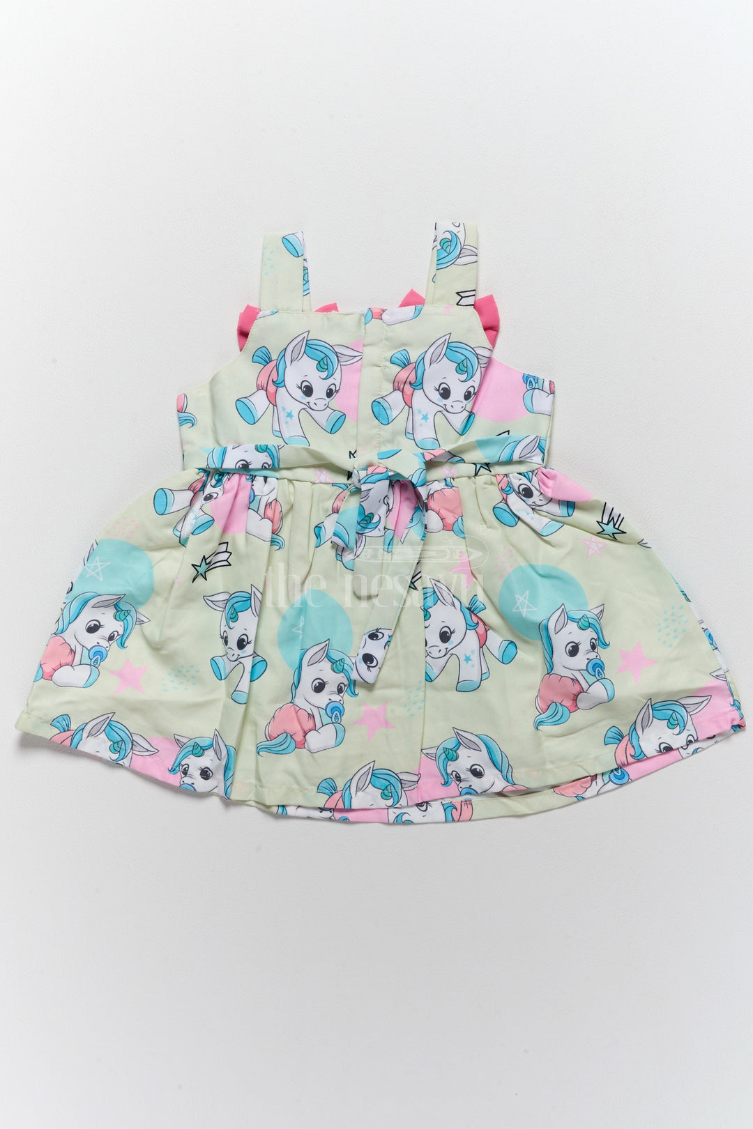 The Nesavu Baby Fancy Frock Baby Fancy Western Frock with Adorable Unicorn Prints and Pink Bow Accents Nesavu Nesavu Baby Fancy Western Frock Unicorn Prints Pink Bow Accents