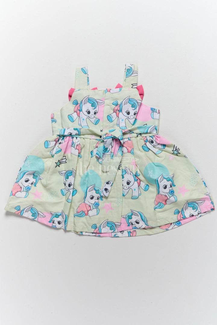 The Nesavu Baby Fancy Frock Baby Fancy Western Frock with Adorable Unicorn Prints and Pink Bow Accents Nesavu Nesavu Baby Fancy Western Frock Unicorn Prints Pink Bow Accents