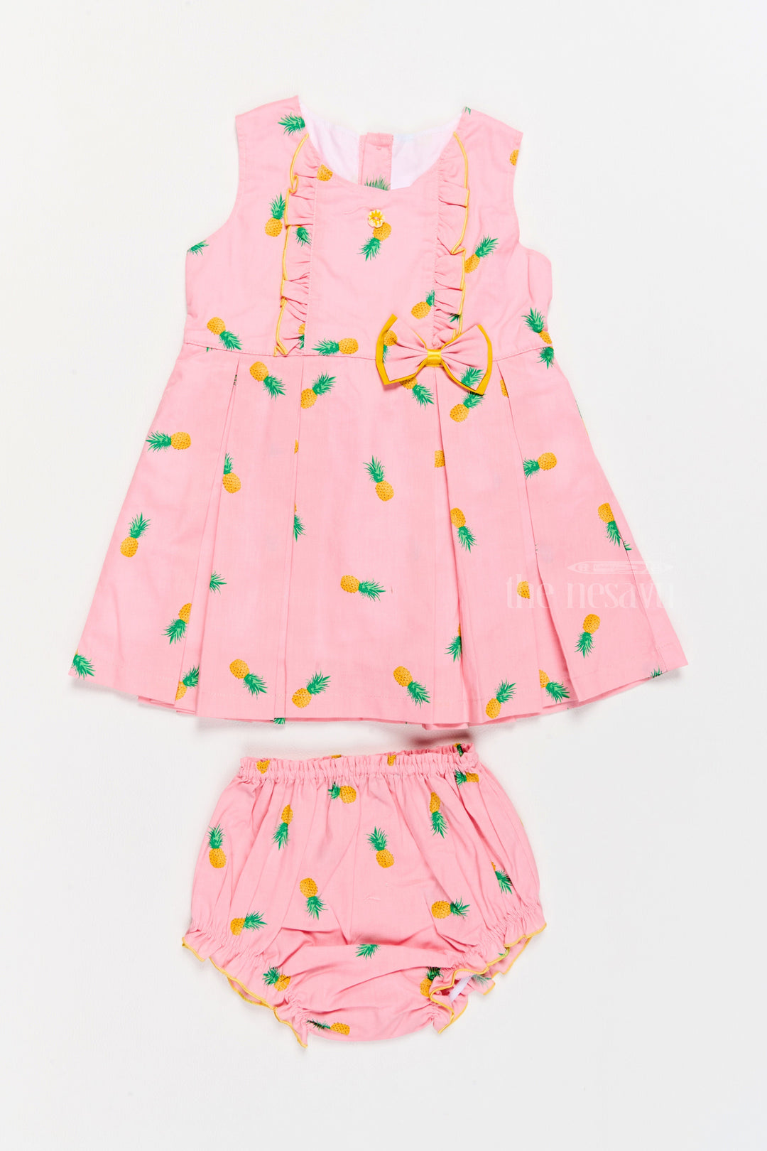 The Nesavu Baby Casual Sets Baby Girl Clothing Set with Pineapple Print Bow Accent Baby Casual Outfit Nesavu 12 (3M) / Pink BFJ710A-12 Baby Girl Clothing Set Playful Pineapple Print Bow Detailing Nesavu