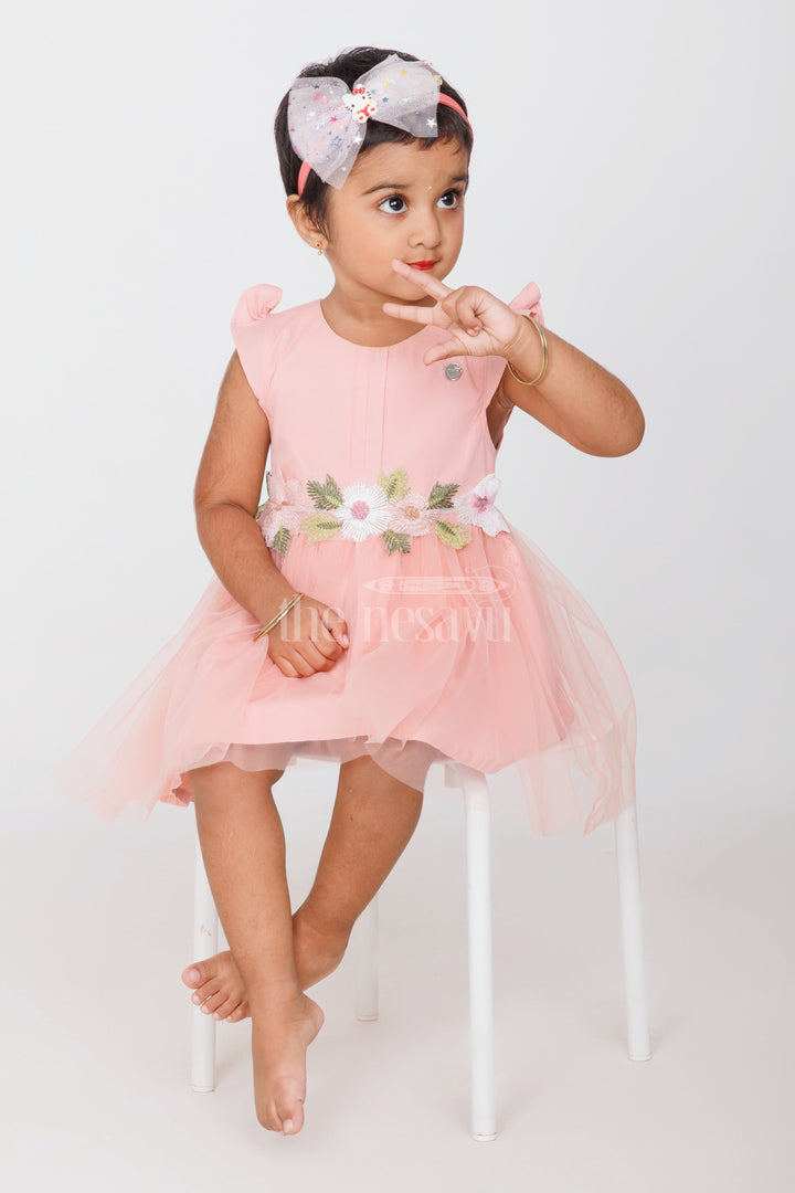 The Nesavu Girls Fancy Party Frock Baby Girls Peach Party Frock with Floral Embroidery and Tulle Skirt for Formal Gatherings Nesavu Nesavu Baby Girls Peach Frock Floral Embroidery Tulle Layers Weddings Family Events