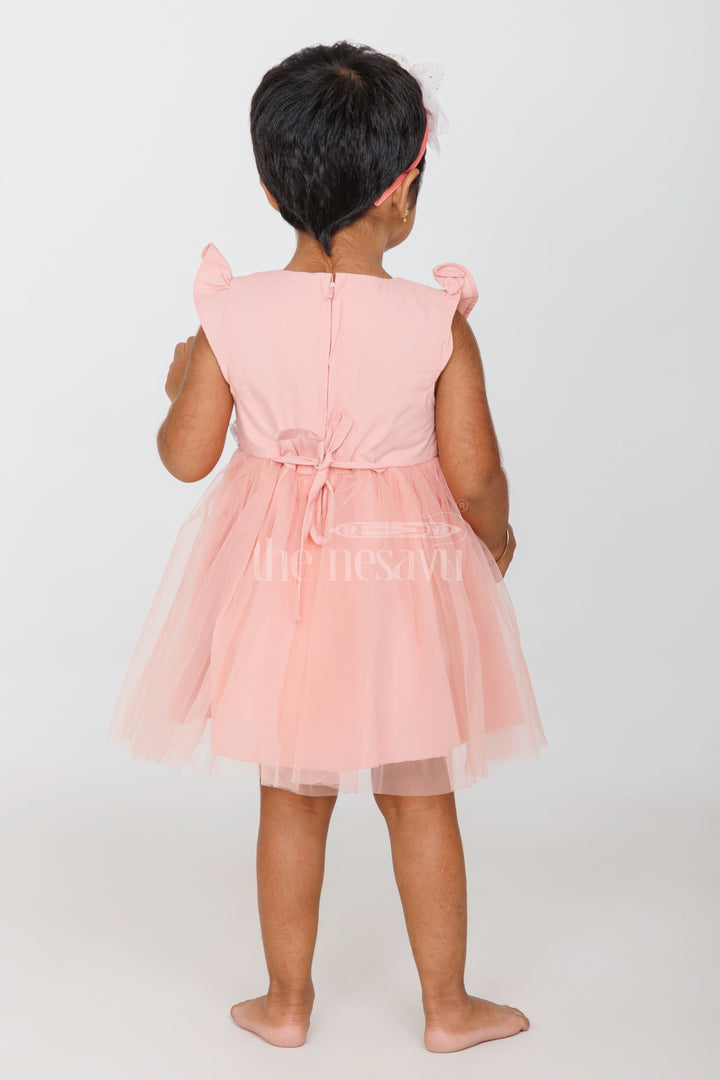 The Nesavu Girls Fancy Party Frock Baby Girls Peach Party Frock with Floral Embroidery and Tulle Skirt for Formal Gatherings Nesavu Nesavu Baby Girls Peach Frock Floral Embroidery Tulle Layers Weddings Family Events