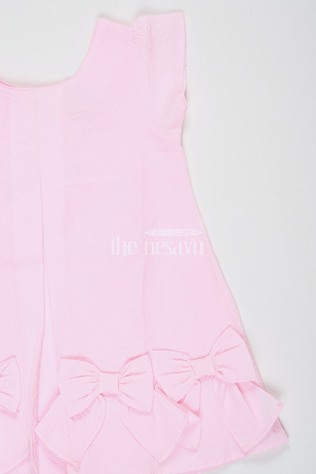 The Nesavu Baby Cotton Frocks Baby Girls Pink Cotton A-Line Frock with Bow and Ruffled Hem for Summer Events Nesavu Nesavu Baby Girls Pink Cotton A-Line Frock Bow Ruffles Summer Parties Casual Outings