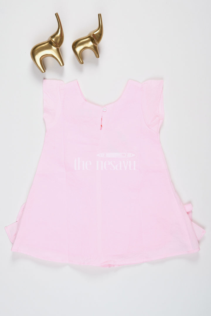 The Nesavu Baby Cotton Frocks Baby Girls Pink Cotton A-Line Frock with Bow and Ruffled Hem for Summer Events Nesavu Nesavu Baby Girls Pink Cotton A-Line Frock Bow Ruffles Summer Parties Casual Outings